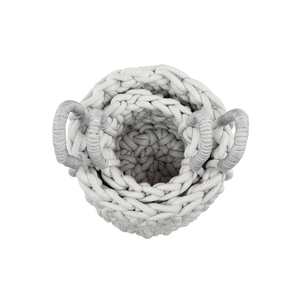 Gray Fabric Round Storage Baskets with Handles, Set of 2