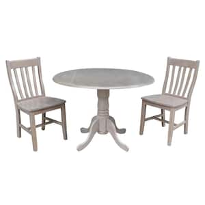 Brynwood 3-Piece 42 in. Weathered Taupe Round Drop-Leaf Wood Dining Set with Cafe Chairs