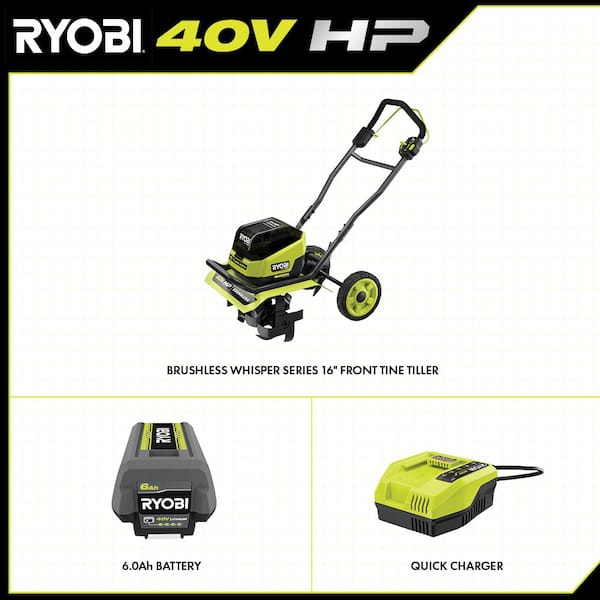 RYOBI RY40730 40V HP Brushless 16 in. Front Tine Tiller with Adjustable Tilling Width with 6.0 Ah Battery and Quick Charger - 3