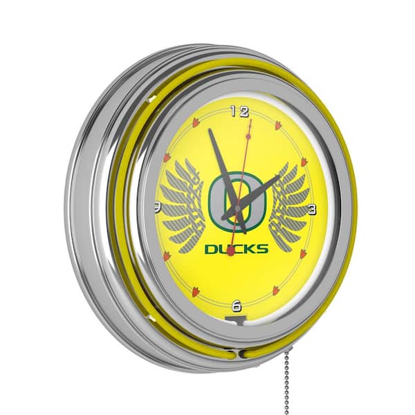 Unbranded University of Oregon Yellow Wings Lighted Analog Neon Clock