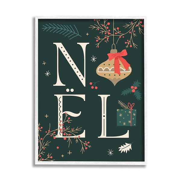 Stupell Industries Noel with Holiday Ornament by Lil Rue 1 Piece Framed Graphic Print Nature Poster Art Print 20 in. x 16 in.