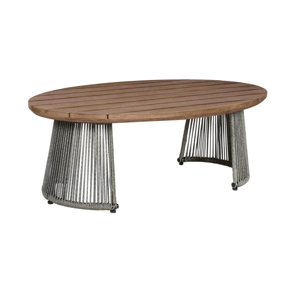 Benicia 47'' Weathered Eucalyptus and Gray Rope Outdoor Coffee Table