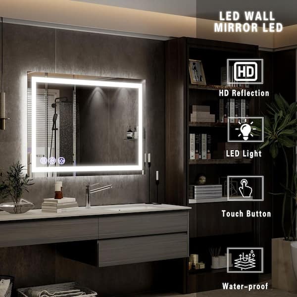 23.6 in. W x 31.5 in. H LED Light Anti-Fog Frameless Wall Bathroom Vanity Mirror