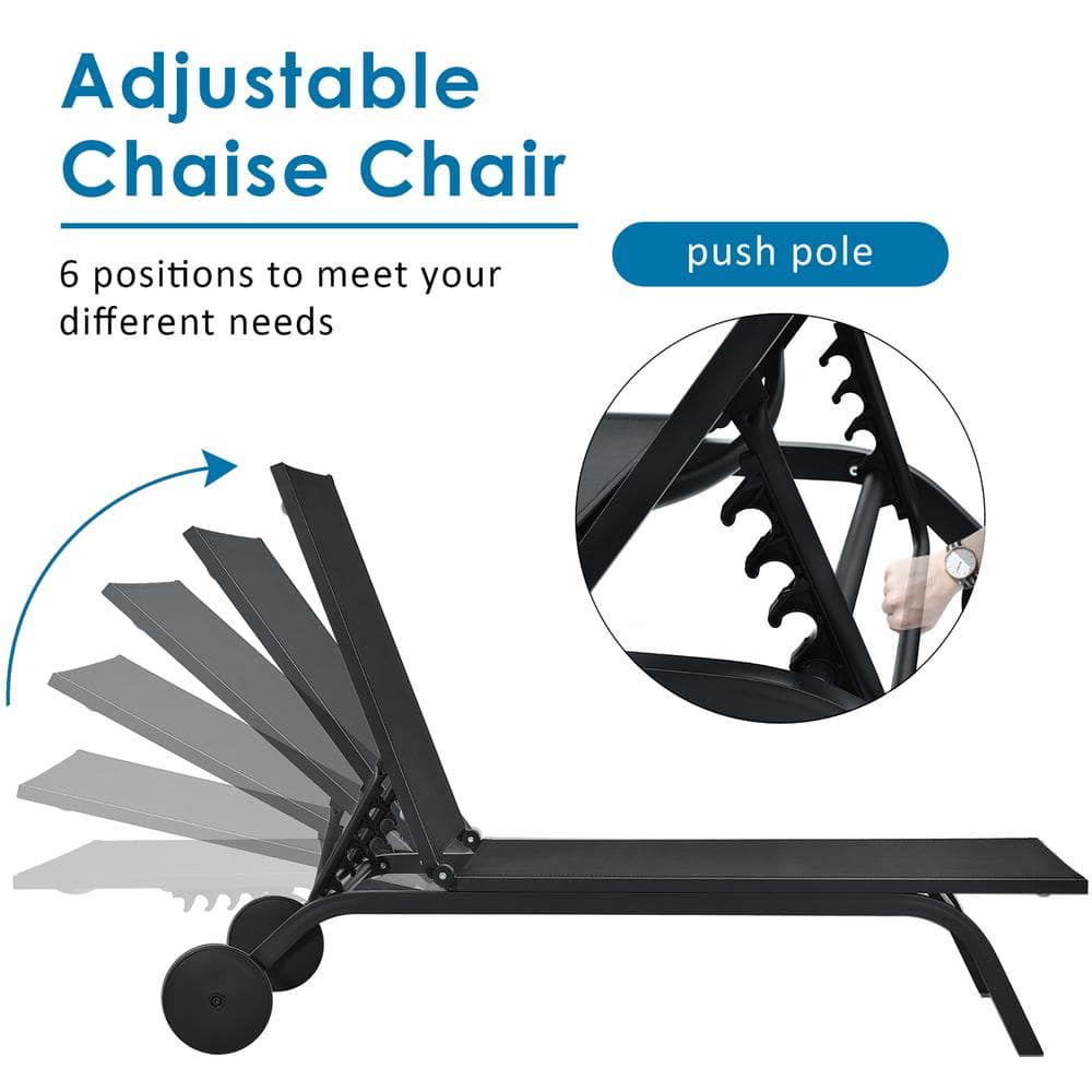 Sleek Black Aluminum Outdoor Chaise Lounge with Adjustable Backrest