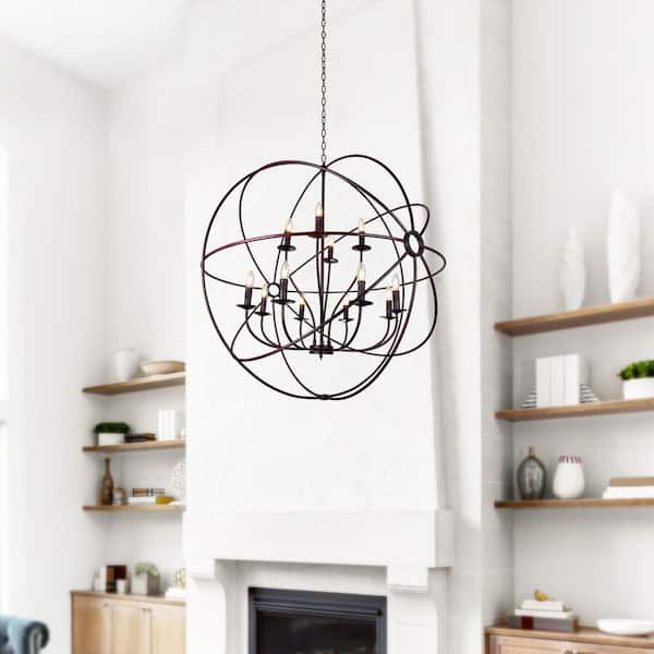 Arza 12 Light Up Chandelier With Brown Finish