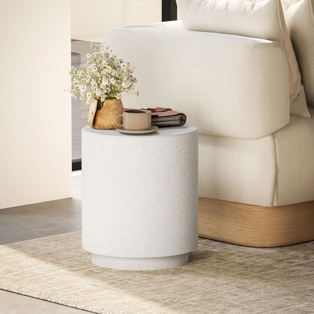 Cream White Terrazzo Finish Round Side Table with Adjustable Feet