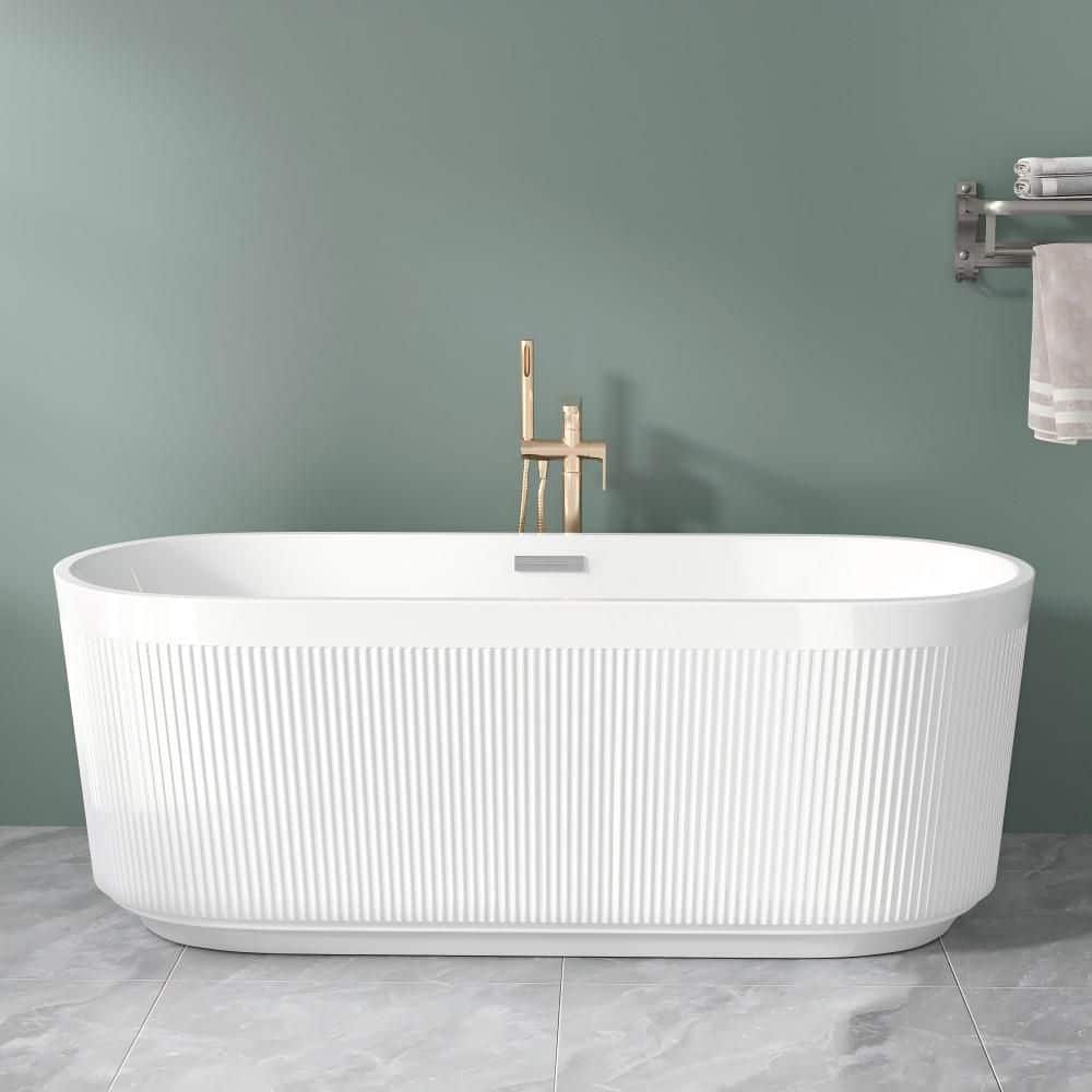 67 in. x 31 in. Acrylic Freestanding Soaking Bathtub with Unique Pleated Design in White Brushed Nickel Overflow Bathtub price history on PriceWatchPro