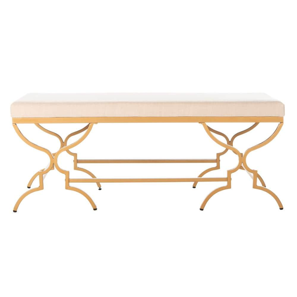 SAFAVIEH Juliet Off White Gold Upholstered Entryway Bench BCH6203A   Beige Gold Safavieh Bedroom Benches Bch6203a 64 1000 