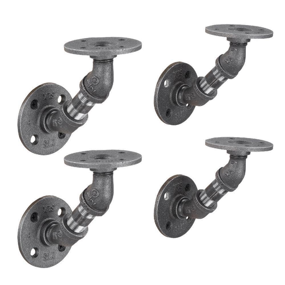 1/2 in. Black Pipe 3.75 in. W x 3.75 in. H Wall Mounted Double Flange Angled Shelf Bracket Kit (4-Pack) price history on PriceWatchPro
