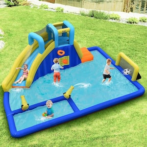 75 in. x 207 in. Blue Oxford Cloth Inflatable Water Slide Climbing Bounce House Splash Pool with 735-Watt Blower