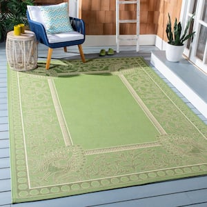 Courtyard Olive/Natural Doormat 2 ft. x 4 ft. Border Indoor/Outdoor Patio Area Rug