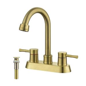 4 in. Centerset 2-Handle Bathroom Faucet with Spot Defense and Drain Assembly in Brushed Gold