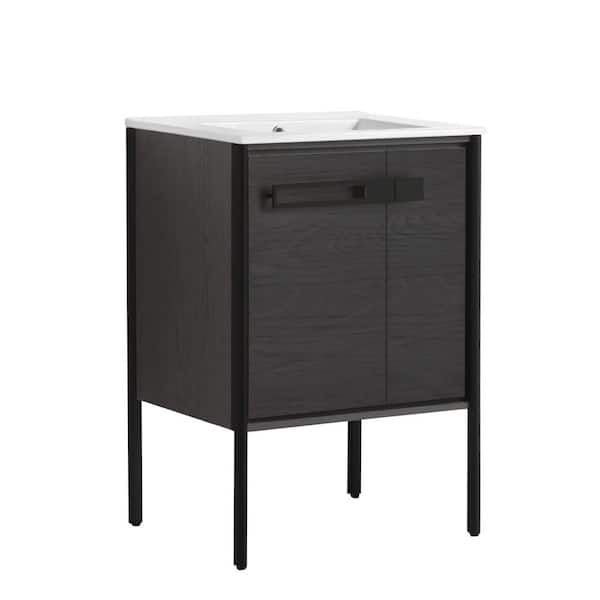 FINE FIXTURES Oakville 24 in. W x 18.32 in. D x 33.5 in. H Bath Vanity in Black Coal Oak with White Ceramic Top
