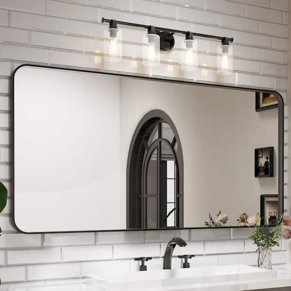 72 in. W x 36 in. H Rectangular Aluminum Framed Wall Bathroom Vanity Mirror in Black