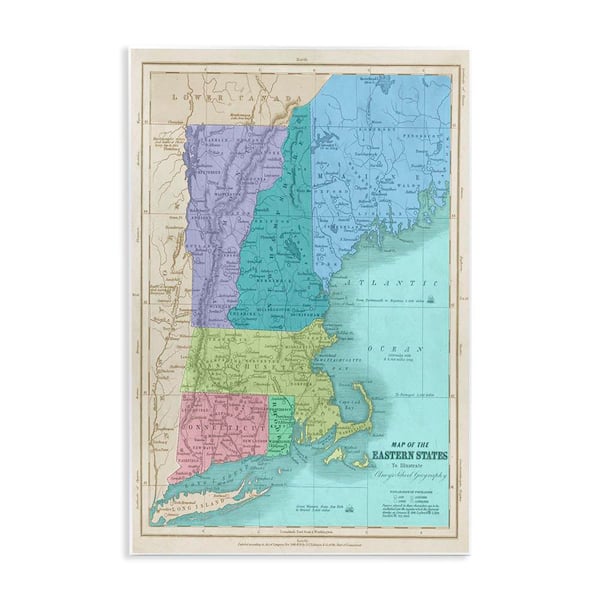 Map of Eastern States New England Border Lines by Daphne Polselli Unframed Graphic Art Print Country 10 in. x 15 in.