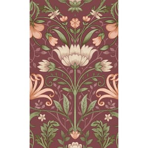 Maroon Trailing Vines Floral Non-Woven Paste the Wall Double Roll Wallpaper