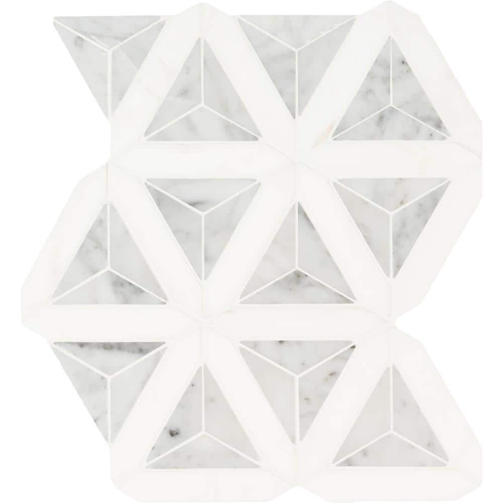 Carrara White Polished Marble 10x12 Geometric Mosaic Tile