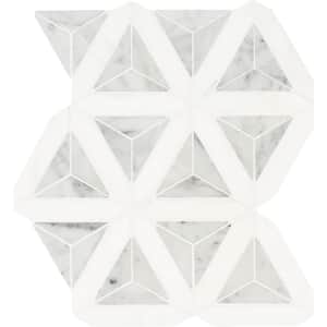 Carrara White Faceted 9 in. x 12 in. Polished Marble Mesh-Mounted Mosaic Floor and Wall Tile (7.7 sq. ft./Case)