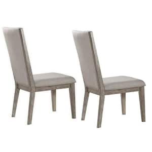 Transitional Style Gray Oak Wooden Side Chair with Fabric Upholstery (Set of 2)