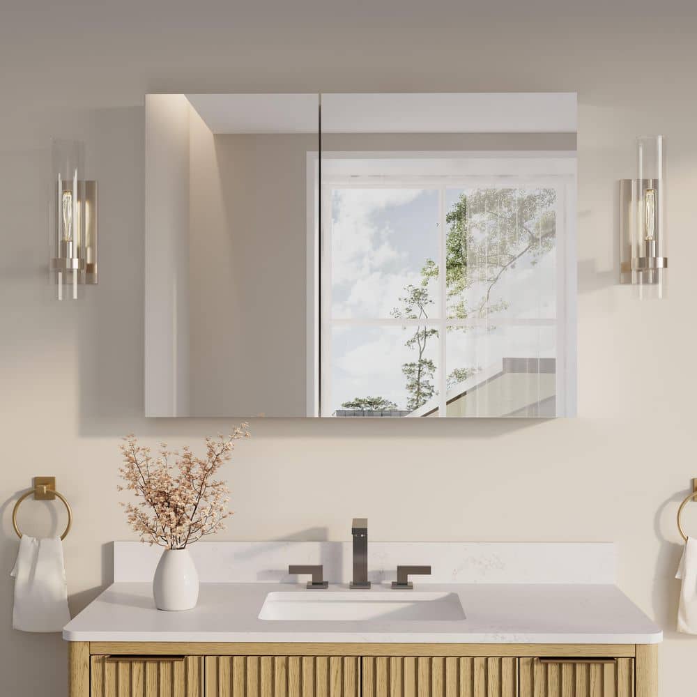 40 in. W x 30 in. H Rectangular Recess/Surface Mount Medicine Cabinet with Mirror, 2 Soft Close Door, Left or Right Open price history on PriceWatchPro