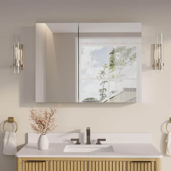 40 in. W x 30 in. H Rectangular Recess/Surface Mount Medicine Cabinet with Mirror, 2 Soft Close Door, Left or Right Open