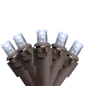 Set of 50 Pure White LED Wide Angle Christmas Lights - Brown Wire