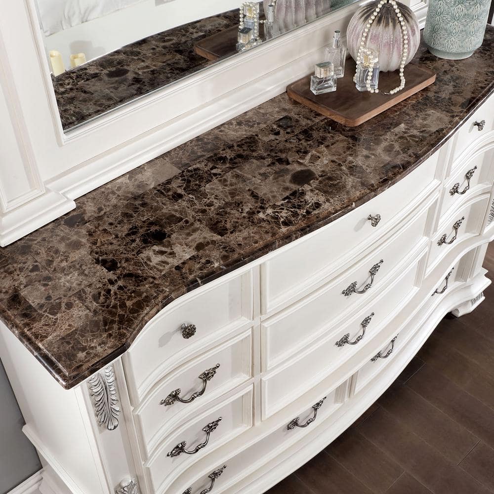 Florince Pearl White 68" Dresser with Genuine Marble Top
