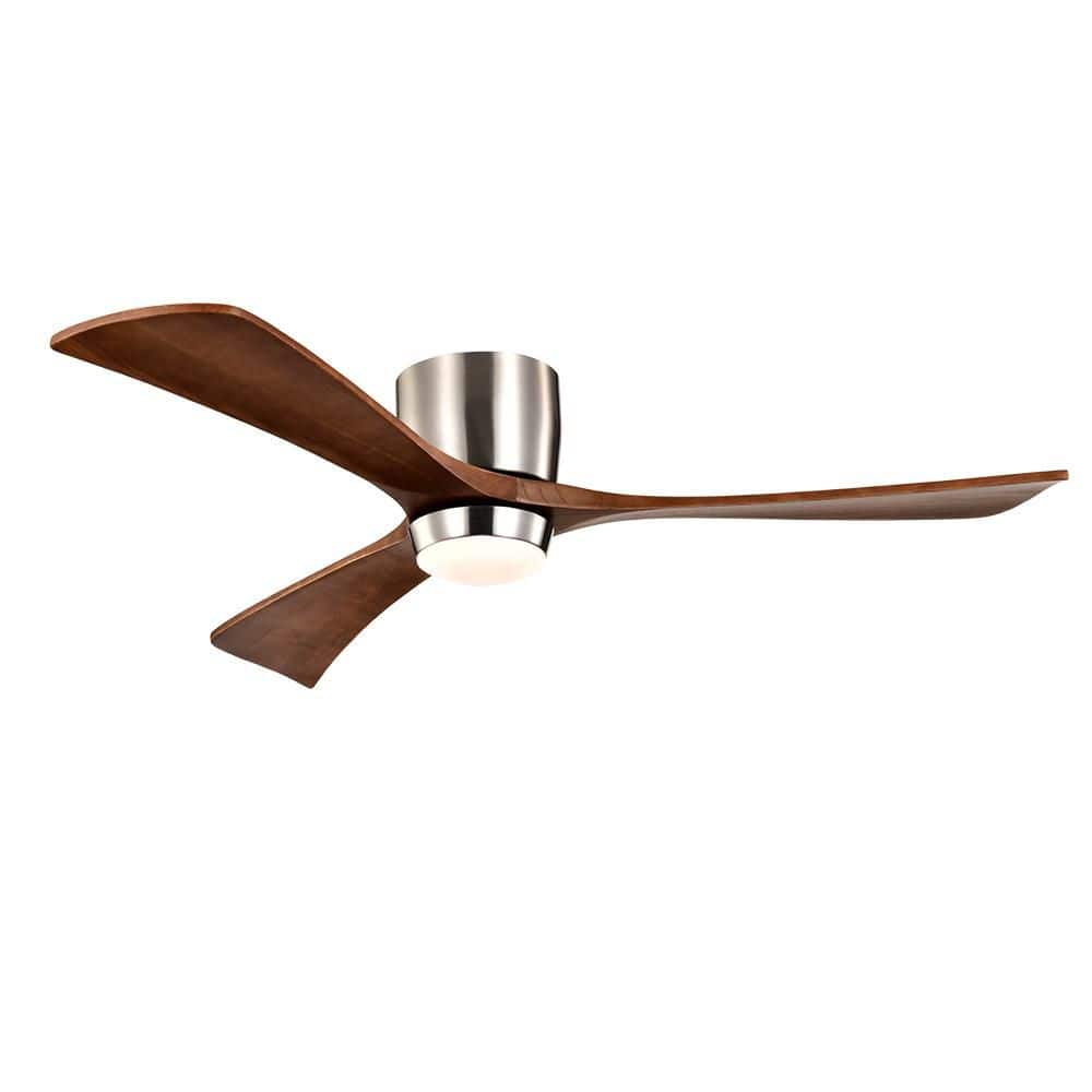 52 in. Indoor Stain Nickel Ceiling Fan with Light, Quiet DC Motor 3-Walnut 