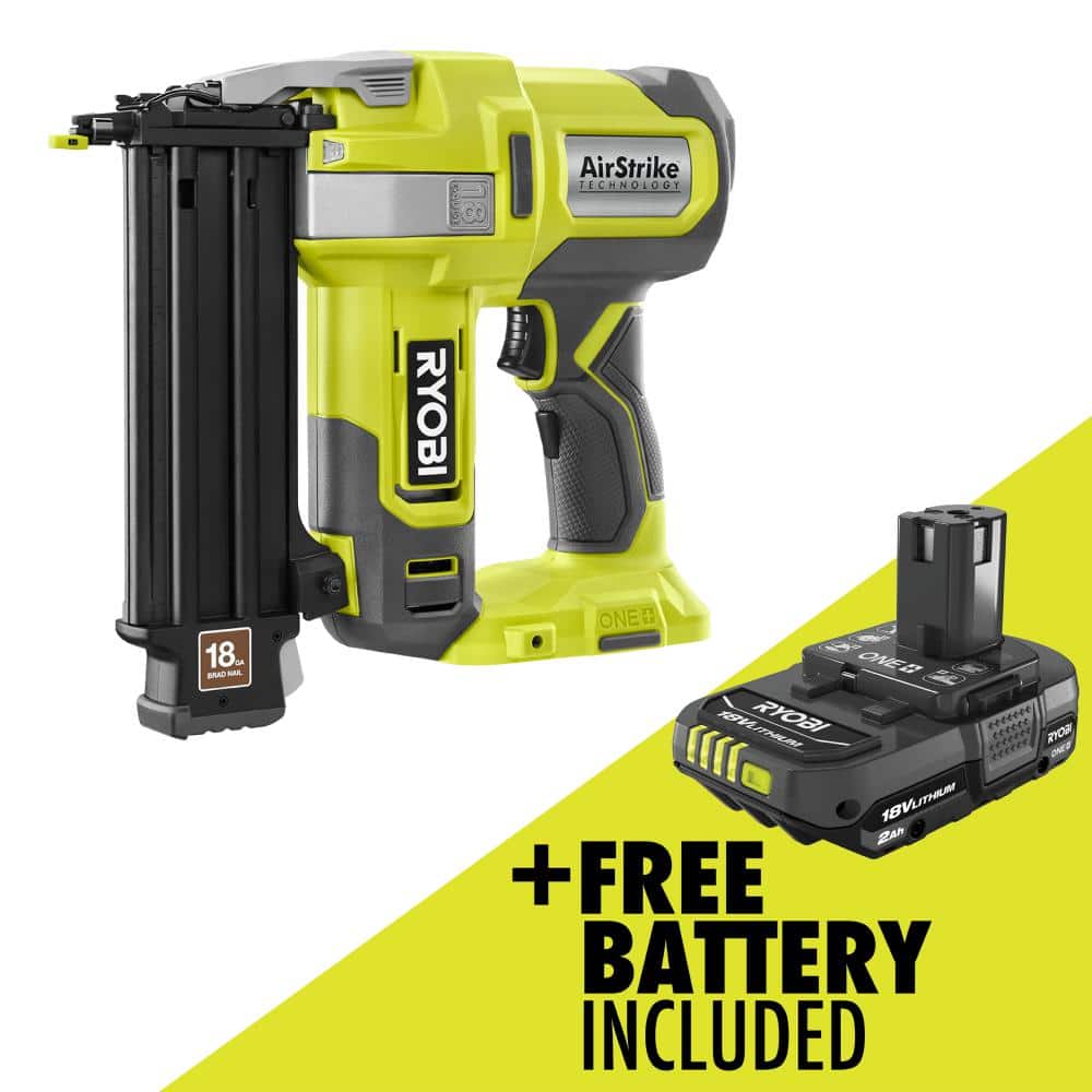 RYOBI ONE+ 18V 18Gauge Cordless AirStrike Brad Nailer with 2.0 Ah