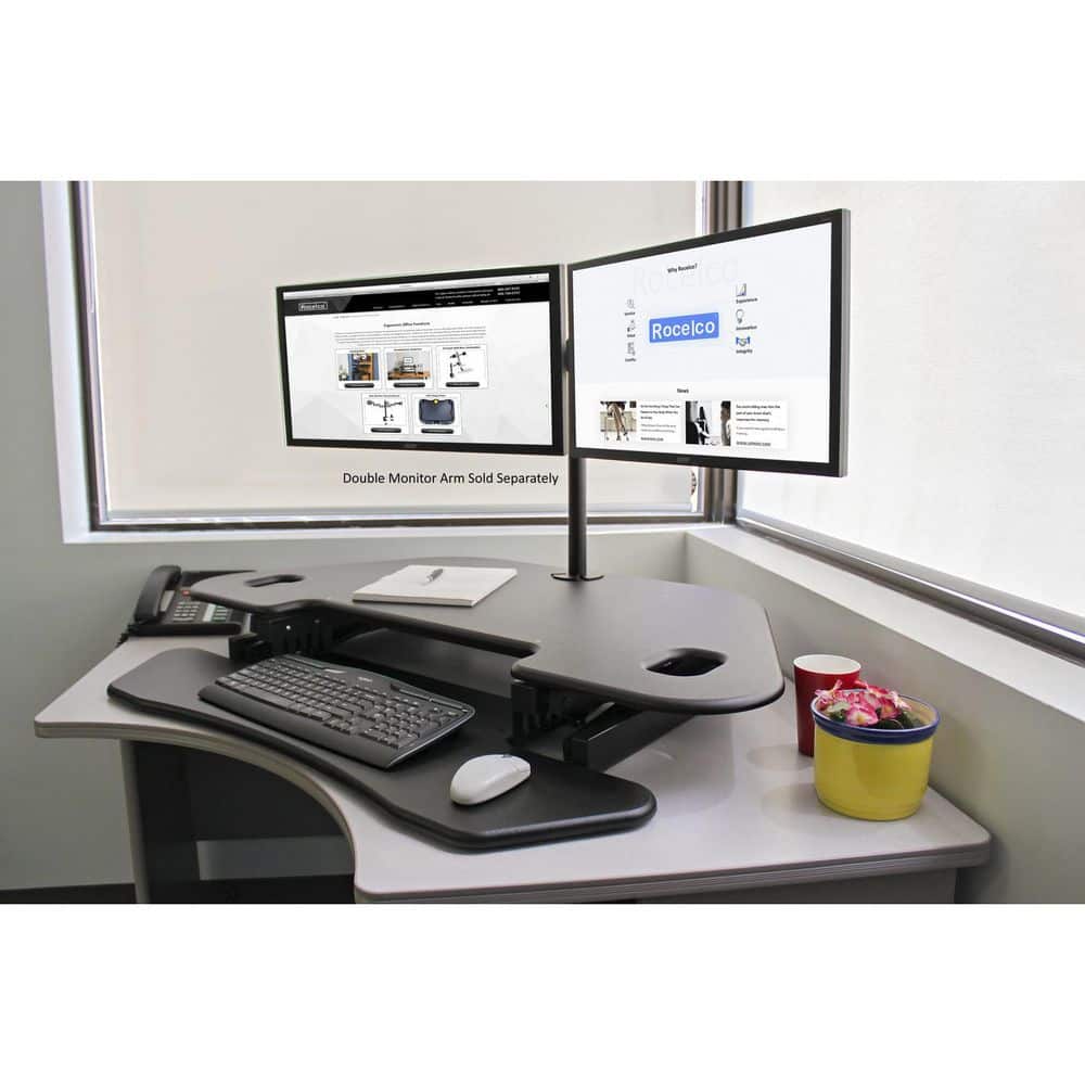 46 in. W Black Height Adjustable Corner Standing Desk Converter Dual Monitor Riser with Gas Spring Assist Design