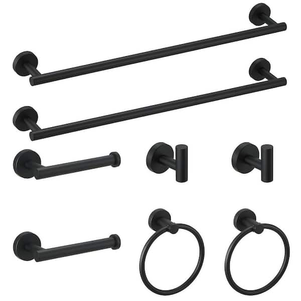 8-Piece Bath Hardware Set with Mounting Hardware in Black