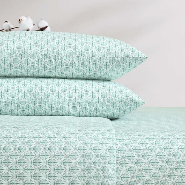 Tommy Bahama Coastal Batik 4 Piece Blue Cotton Queen Sheet