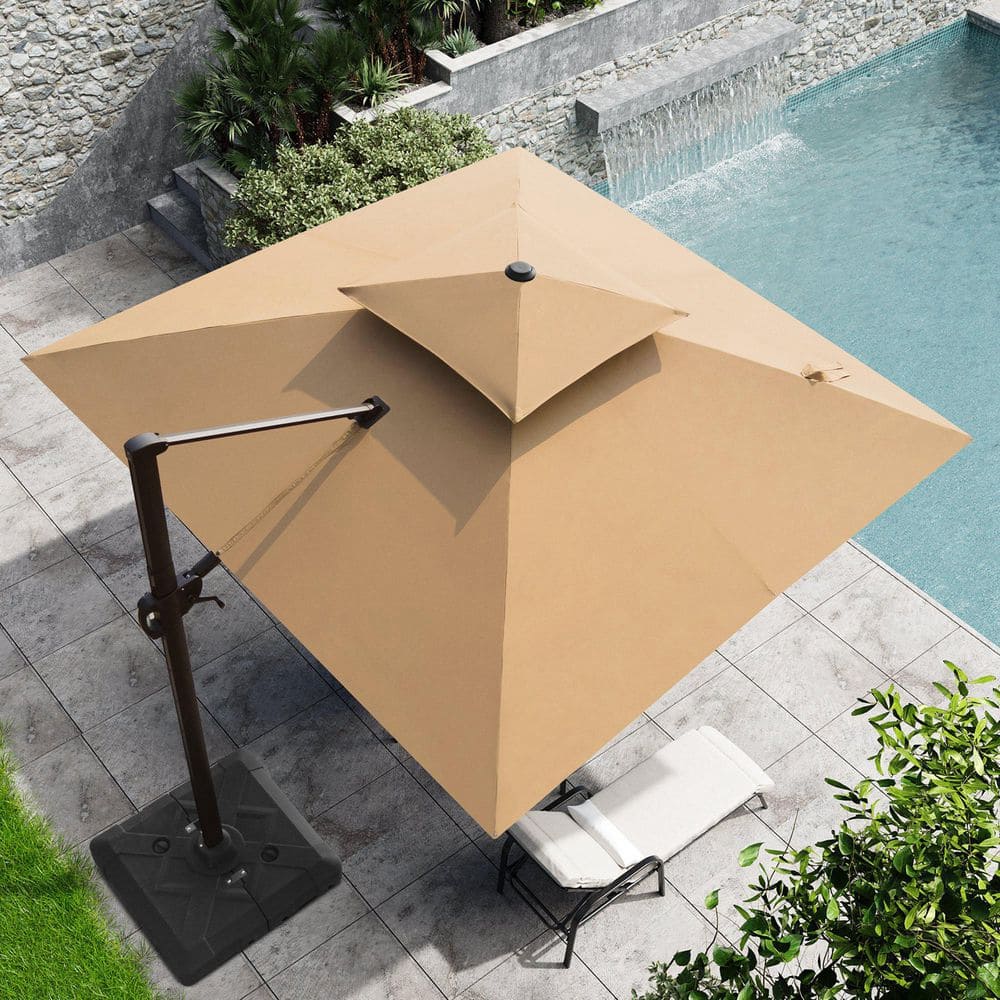10 ft. x 10 ft. Cantilever Patio Umbrellas in Tan Brown Double Top Rectangle Outdoor Umbrella with 220 lbs. Wheeled Base price history on PriceWatchPro