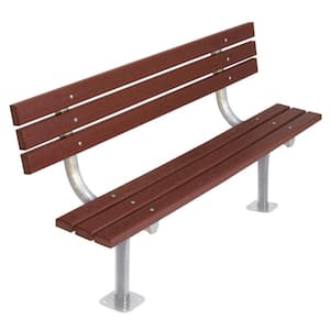 6 ft. Brown Commercial Park Recycled Plastic Bench with Back Surface Mount