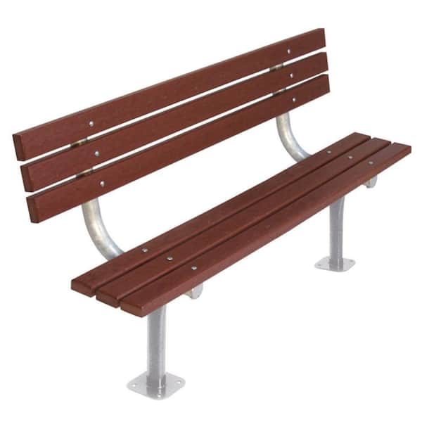 Ultra Play 6 ft. Brown Commercial Park Recycled Plastic Bench with Back Surface Mount