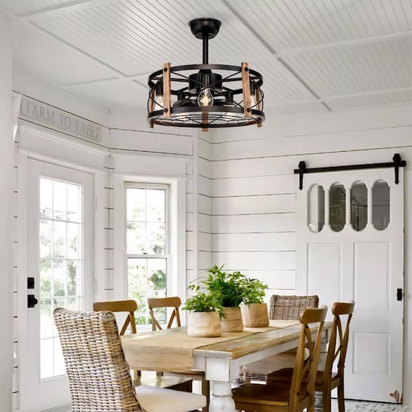 20 in 5-lights black Ceiling Fan Flush Mount with Remote 6 Speeds Reversible for Living Room Bedroom No Included Bulbs