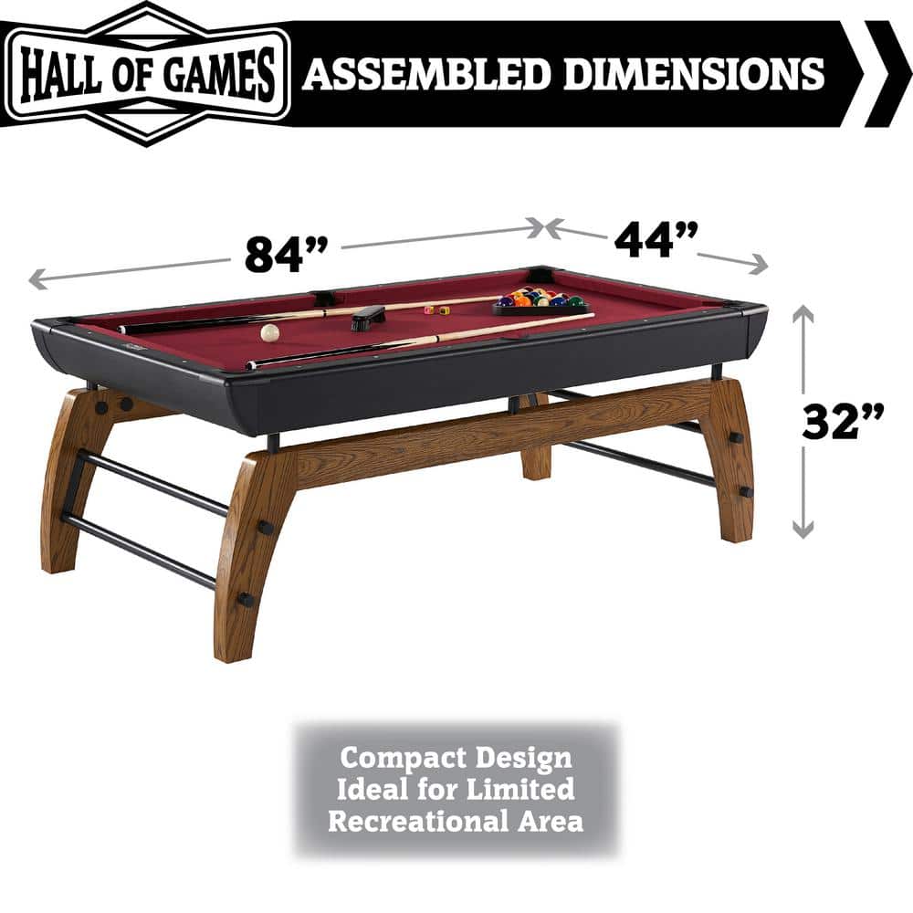Edgewood 84" Burgundy Wool Blend Billiard Table with Oak Legs