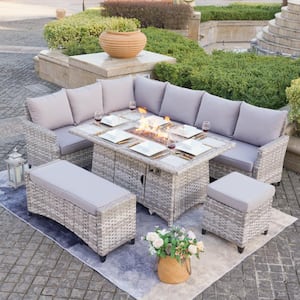 Hedy Gray 5-Pieces Wicker Patio Conversation Set with Gray Cushions