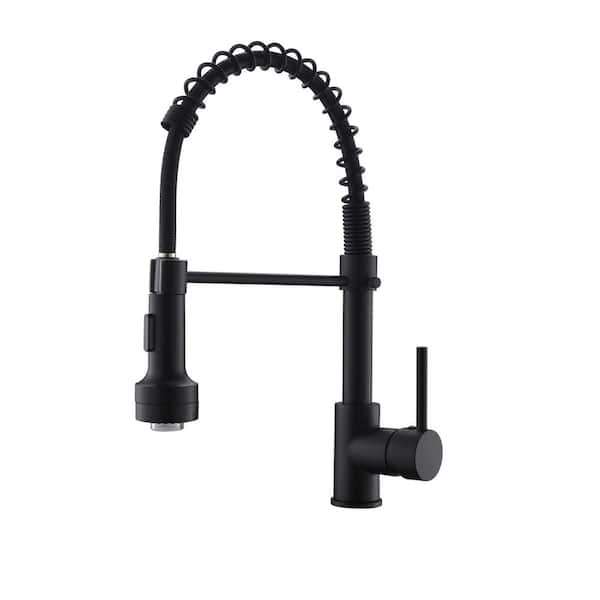 Boyel Living Stainless Steel Faucet Black Single-Handle Faucet Pull-Down Sprayer Kitchen Faucet