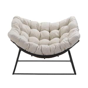 Metal Black Frame Outdoor Rocking Chair with Beige Cushion