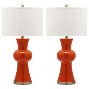 Lola 30 in. Orange Column Hourglass Table Lamp with Off-White Shade (Set of 2)