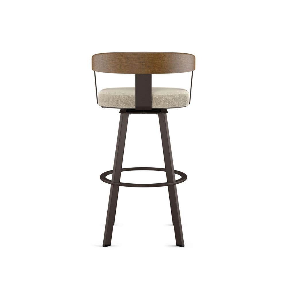 Lars 30'' Swivel Bar Stool in Cream Bouclé and Brown Wood