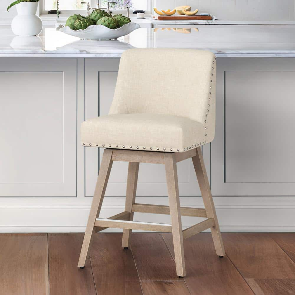 LUE BONA 26 in. Wood 360° Free Swivel Upholstered Bar Stool with Back ...