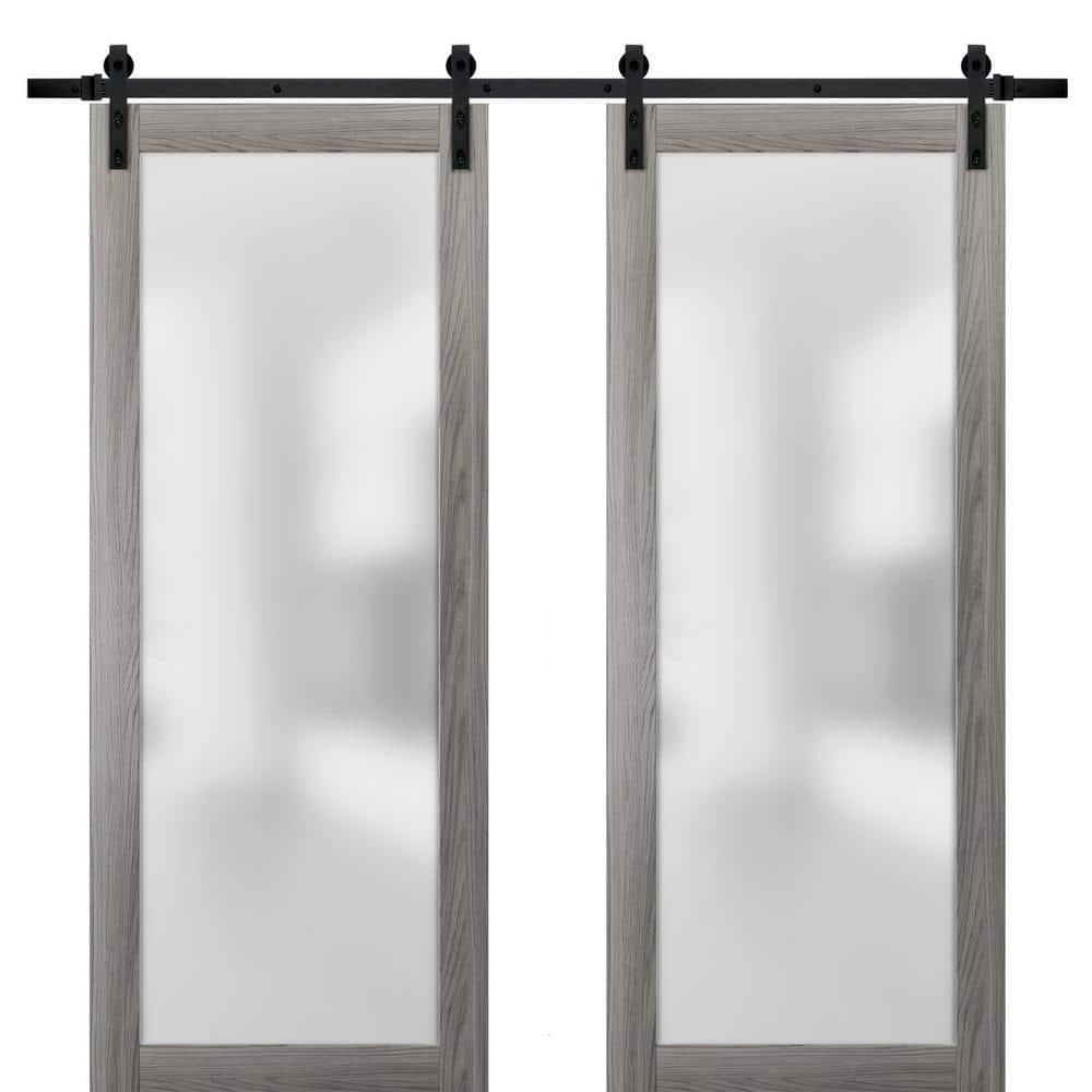 Assemble Required 30 in. x 84 in. 2-Panel Frosted Glass Ginger Ash Solid Wood Sliding Barn Door with Hardware Kit price history on PriceWatchPro