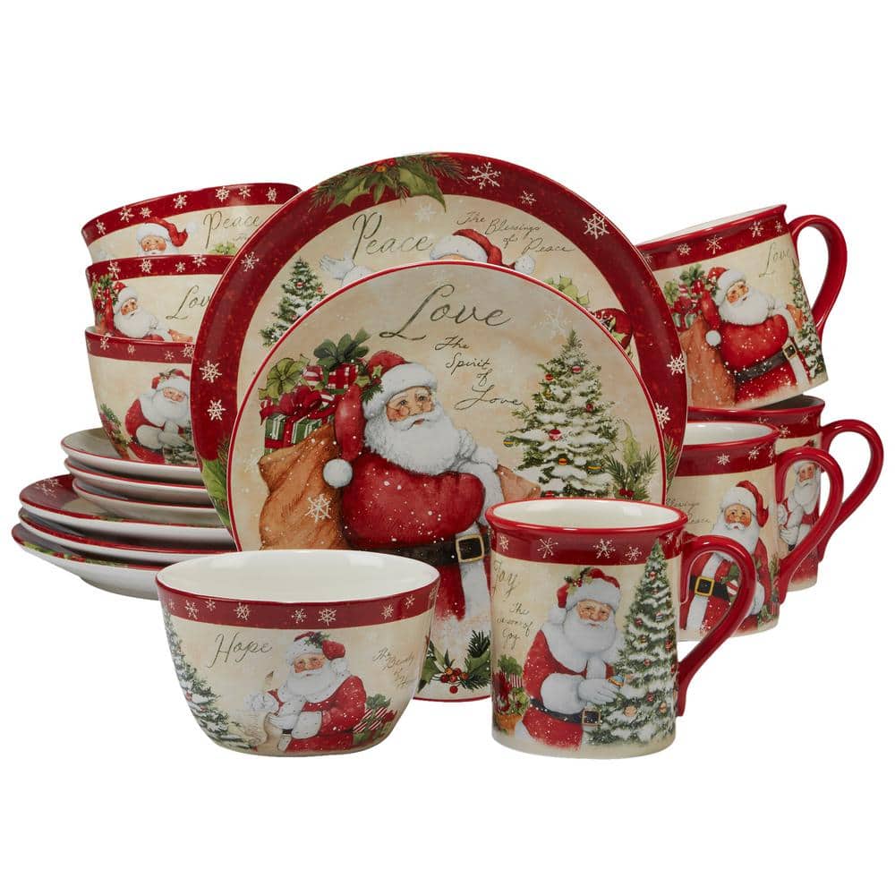 Holiday Wishes Multicolor Ceramic 16-Piece Dinnerware Set