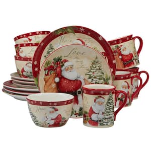 Holiday Wishes 16-Piece Seasonal Assorted Colors Ceramic Dinnerware Set (Service for 4)