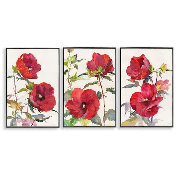 Stupell Industries Traditional Red Poppies by Theresa Troise Heidel 3-Pieces Black Framed Nature Giclee Art Print 18 in. x 12 in.
