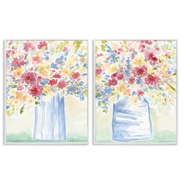 Stupell Industries Soft Speckled Flower Vases by June Erica Vess 2 Pieces White Framed Nature Giclee Art Print 30 in. x 24 in.
