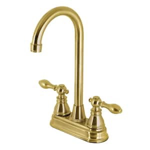American Classic 2-Handle Deck Mount Gooseneck Bar Prep Faucets in Brushed Brass