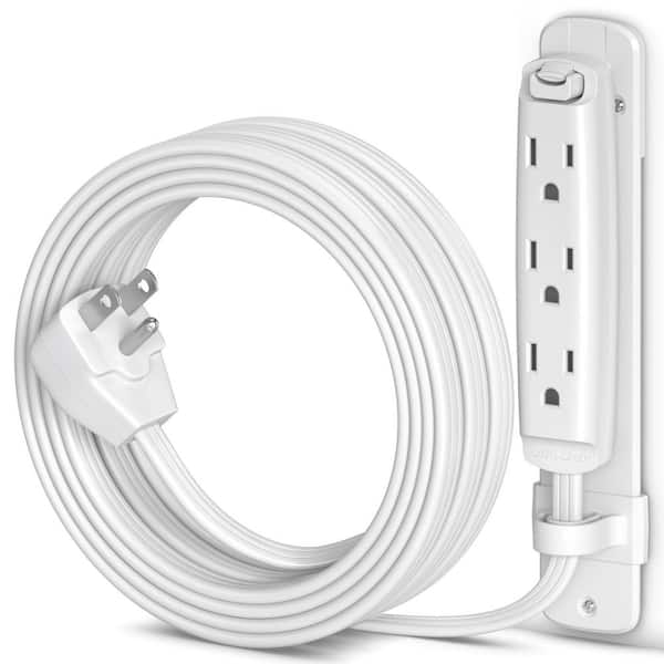 10 ft. 16 / 3 Light Duty Indoor Extension Cord with Eyelet and Mount Flat Plug 3-Outlet 13 Amp White